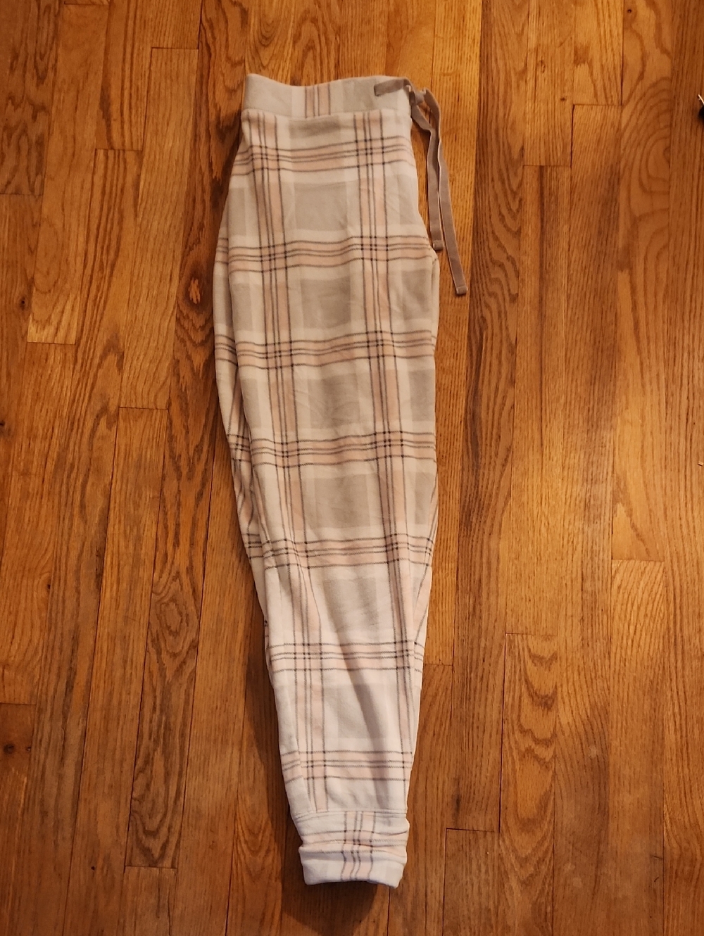 Plaid Drawstring Women’s Jogger Pants in Beige